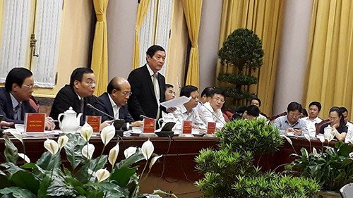 Thứ trưởng Huỳnh Vĩnh Ái phát biểu tại cuộc họp công bố Luật Du lịch 2017 tại Văn phòng Chủ tịch nước.